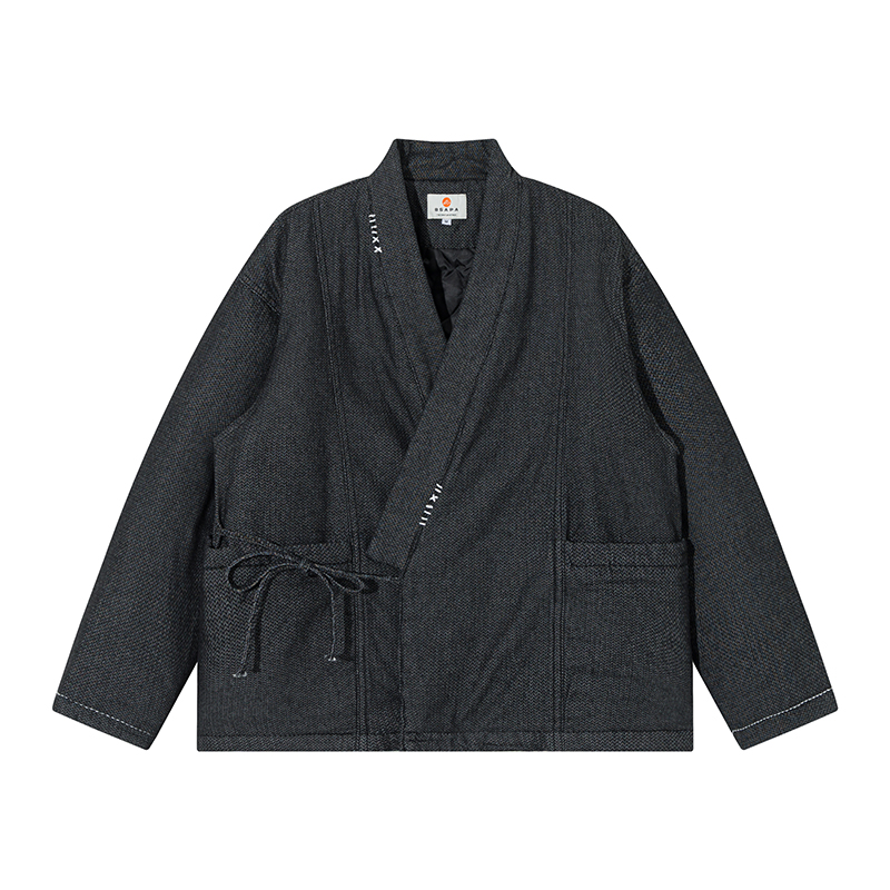 Traditional Winter Japanese Clothing - Chaqueta tipo kimono azul de estilo