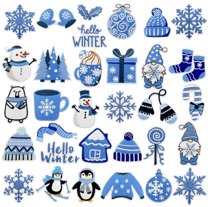 Winter Clothing Pictures - Parches bordados de la serie Hello